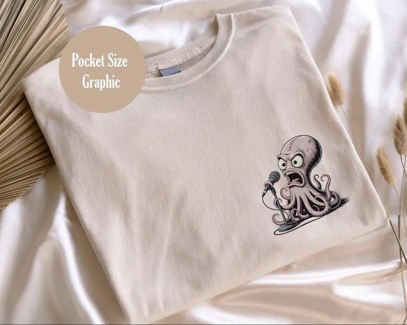 Octopus T-Shirt For Ocean Lover Tim Burton Karaoke Shirt For Singer Gothic Octopus T Shirt Singing Octopus Top