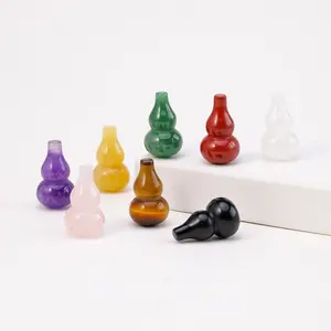Natural Crystal Stone Gourd Sculpture, Quartz Carving Figurine, Handicraft Calabash Wicca Decor, Home Ornament, Cute Gift Idea for Home Decoration