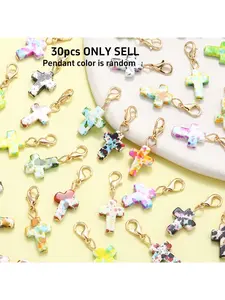 30Pcs Multi Color Cross Turquoise Resin Pendants DIY Keychain Keyring Craft Making Accessories Jewelry Findings