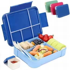 Bento Lunch Box,45OZ Leak-Proof Bento Box Adult with 6 Compartments Cutlery, Snack Containers Suitable for Microwave Dishwasher(Blue)