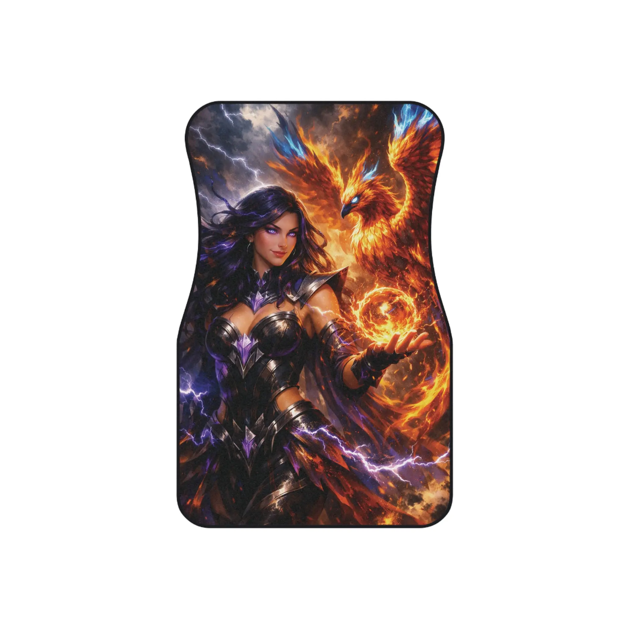 Storm Ember and Phoenix Front Car Mats, 2-Pieces Pre-Cut Polyester Fiber Mats with High-Res Print, Quick Drying Automotive Interior Accessories, Pre-Cut Mats