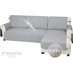Waterproof Sectional Couch Covers with Chaise 2-Piece Non Slip L Shape Sofa Cover for Dogs Leakproof Furniture Protector Cover with Strap for Pets (Large, Light Gray)