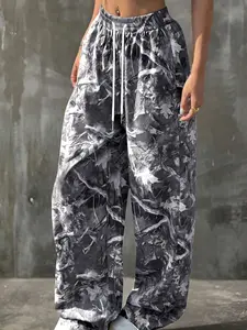 Women's Vintage Street Camo Print Knit Pants, Loose-Fitting Casual Sporty Style, Comfortable Waistband, All Seasons Wear, Casual Fashion Pants