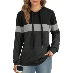 Hoodies For Women With Pocket, Long Sleeve Color Block Pullover Hoodie Sweatshirt, Casual Loose Fit Athletic Pullover Top For Fall And Winter