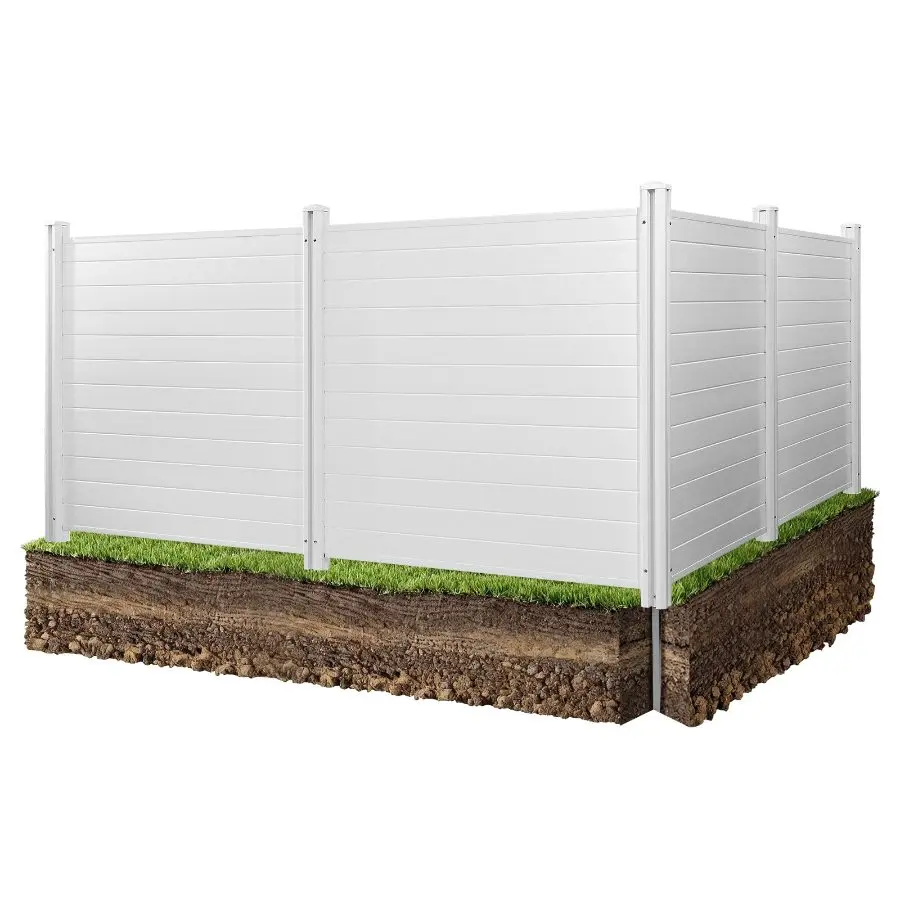 VEVOR 4-Panel Outdoor Vinyl Privacy Screen, 50x50in Horizontal Fence with 27.6in Ground Stakes, Air Conditioner/Pool Equipment Enclosure, White, Outdoor Privacy Screen, 4 Panels
