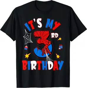 It's My 3rd Birthday Spider Theme Party Boy Birthday Unisex T-Shirt Sweatshirt Hoodie Crewneck Casual Shortsleev