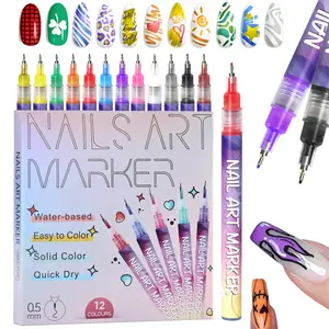 Nail Art Markers for Gel Nails 12 Colors 0.5mm Nail Art Pens Set,DiY Nail Art Marker Drawing Painting Liner Pen for Home Salon,Drawing Painting,Quickly Dry Nail Art Nail DIY Decoration