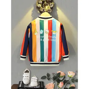 Boy's Cartoon Print Zip Up Bomber Jacket, Casual Comfy Baseball Collar Long Sleeve Outerwear for Daily Wear, Kids Clothing for Spring & Fall