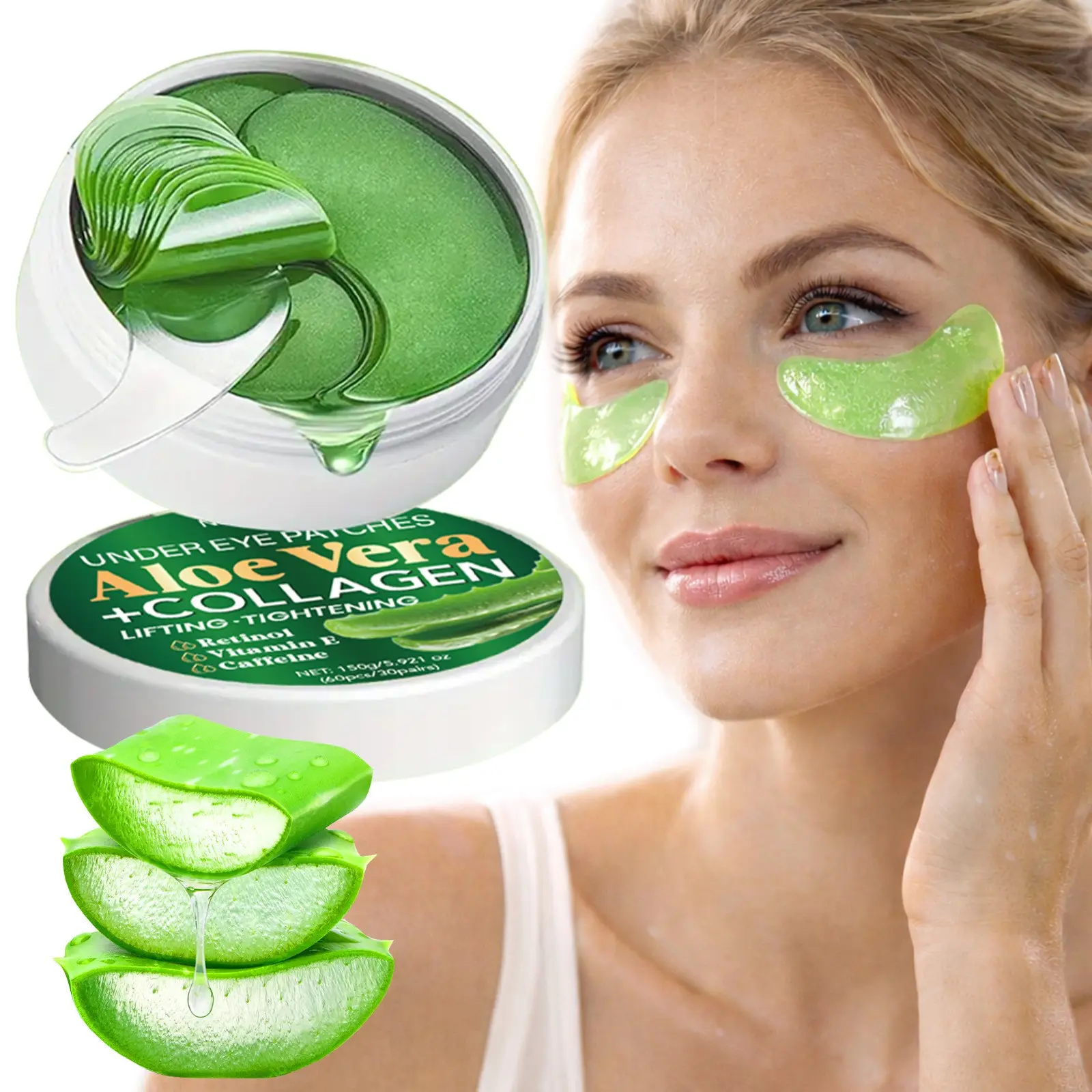 150g Aloe Vera Eye mask, Under Eye Mask, Aloe & Collagen eye mask with Retinol, Caffeine and Vitamin E, makeup care, Smooth & Hydrate Skin Around The Eyes, Hydrating Eye Care, Deep Hydration for Eye Care, Eye Gel mask, Day and Night Use
