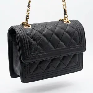 Classic Quilted Carry Bag with Elegant Gold Accent Finish and Chain Strap for Stylish Outings Luxury Black