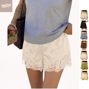 Satin Silk Lace Shorts for Women YeeZaa Y2K Cute Coquette Satin Shorts 2026 Spring Summer Low Rise Lace Trim French Knickers Micro Mini Lounge Pajama Style Short