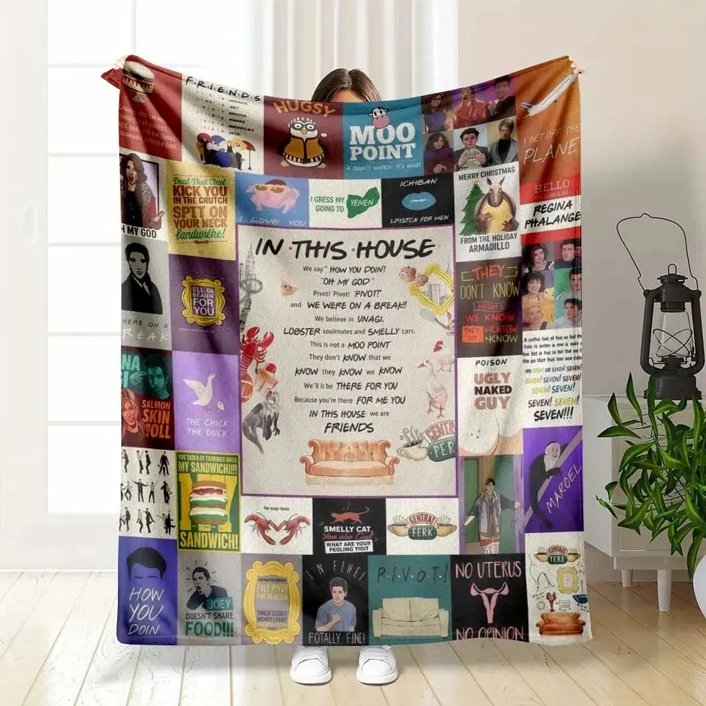 Friends Series Polyester Quilt - In This House Design, Quilted Fabric, Iconic Quotes & Characters, Cozy Fan Blanket - Suitable for Indoors-Outdoors, Living Room Use