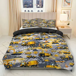 3PCS Duvet Cover Set, 1 Duvet+2 Pillowcases(Without filler), Construction Machinery Trucks Vehicles Signs Roads theme, Christmas bedding set, Decorative Suitable for decoration bedroom living room guest room hotel.