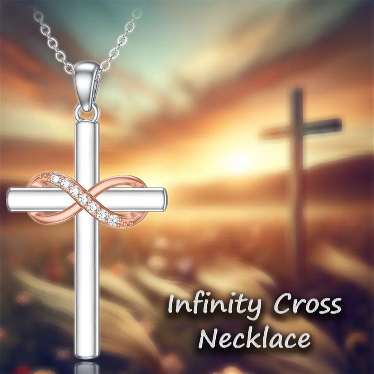 (With Card) 1pc Two-color Love You Forever Cross Necklace Christian Infinity Pendant Classic Faith Prayer Jewelry Accessories Birthday Gift Jewelry Accessories Suitable for Pretty Women Women Gift Holiday Gift