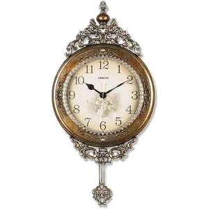 Elegant, Traditional, Decorative, Hand Painted Modern Grandfather Wall Clock Fancy Ethnic Luxury Handmade Decoration, Swinging Pendulum for New Room or Office. Large. 29.5 Inch. (Copper)