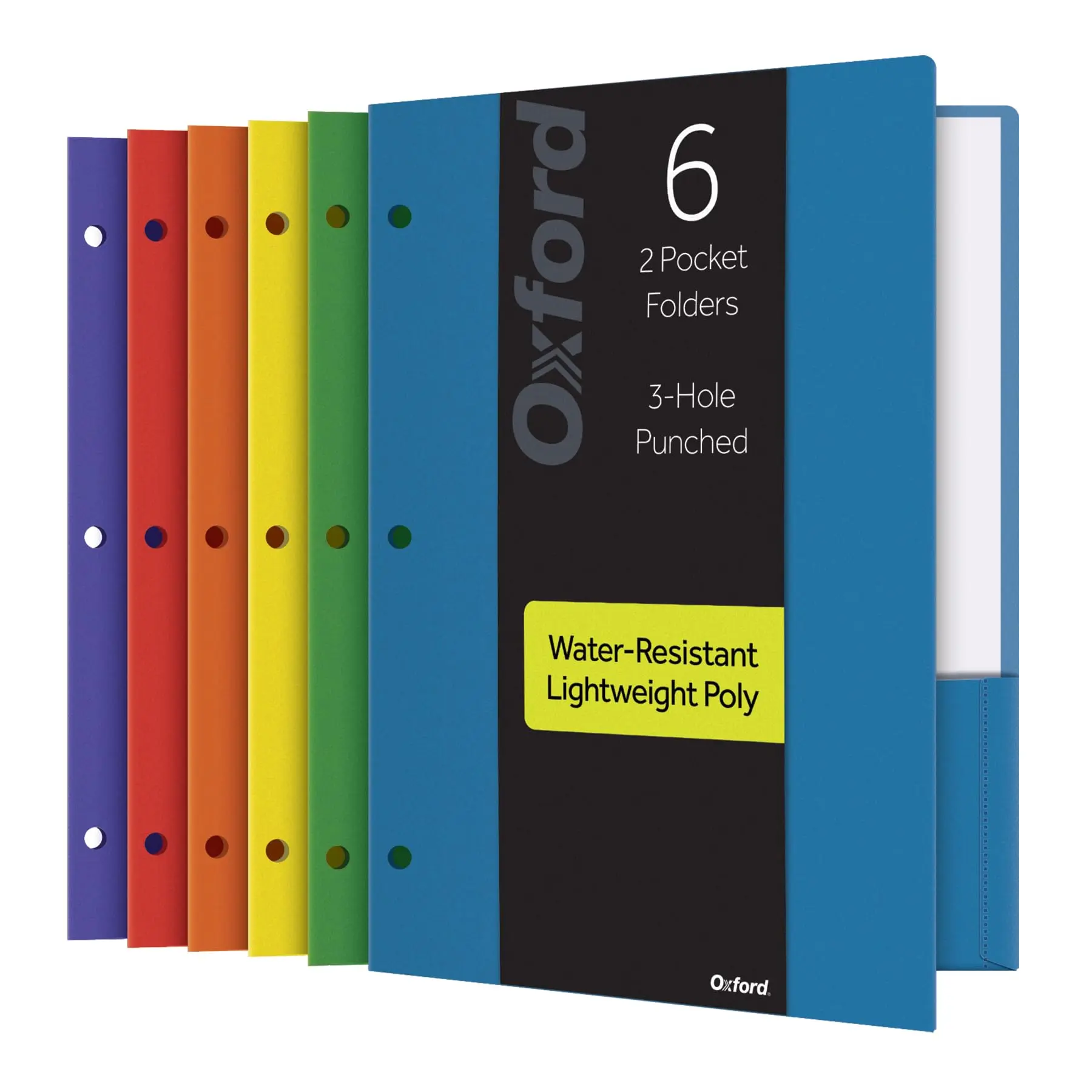 Oxford 2 Pocket Folders  Plastic Portfolio Folder For School And Office 2-pocket Paper Organizer 3 Hole Punch Letter Size Asst. Colors (blue Green Yellow Orange Red Purple) 6 Pack (14187)