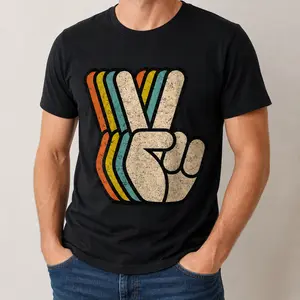 "Retro Peace Sign V Fingers" Vintage Graphic T-Shirt Unisex - Classic 60s 70s 80s Statement Top - Cool Throwback Aesthetic Apparel - Soft Breathable Graphic Shirt - Unique Professional Detail Crew Neck Tee