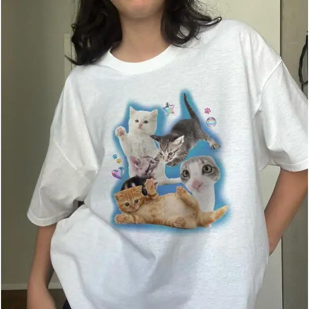 Y2K Silly Cat T-Shirt, Trashy Y2K Kitten Tee, Unisex Graphic Tees Gothic Grunge Y2k Emo Scene Amity Affliction Style Clothes Men Women Streetwear