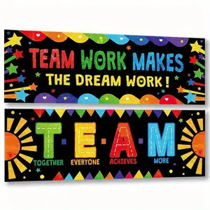 Educational Motivational Banner - 47x12 Inch Waterproof Teamwork Sign with Metal Grommets for Classrooms, Offices, and Success-Driven Spaces