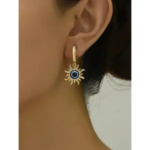 1pair Sun Decorated Evil Eye Pendant Earrings For Women, Unique And Cool Accessory For Parties, New Year's Eve, And Festivals