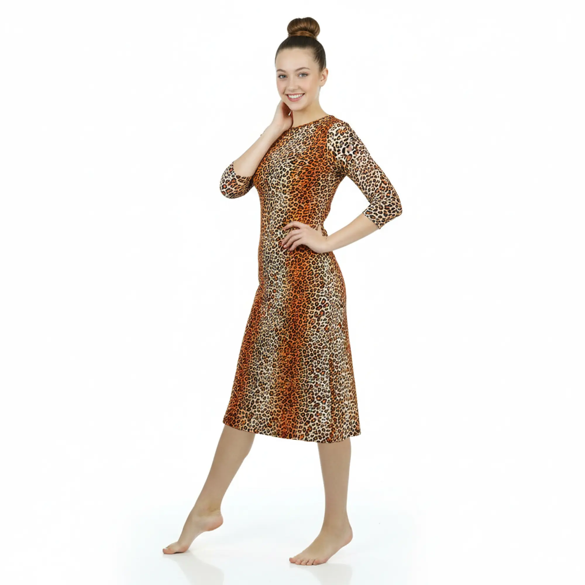 Woman Modest Tznius 3/4 Sleeves Athletic Swimdress Beach Cover up UPF 50+ Sun Protection (Animal Print )