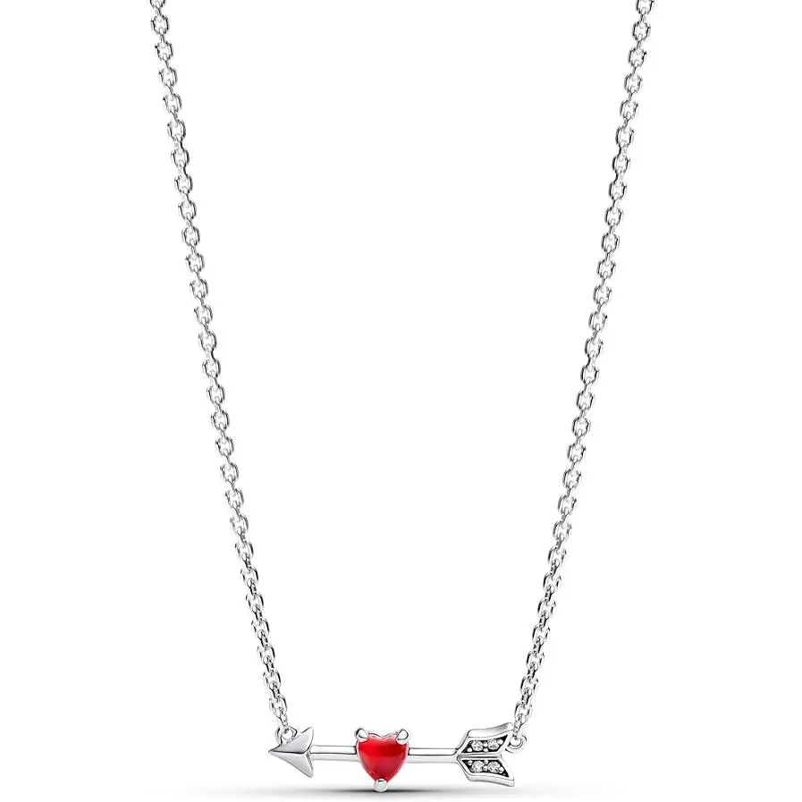 Pandora Arrow & Murano Glass Heart Sterling Silver Necklace with Cubic Zirconia, 393669C01-50, Cupid Pendant, 50 cm Adjustable, Unisex Love Gift, Heart Symbol, Fits Any Neckline, Silver Jewelry Necklaces & Pendants