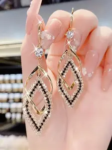 Synthetic Zircon Dangle Earrings, Elegant Baroque Style, Hypoallergenic Hooks, Fashionable Rhombus Design, Ideal for Daily Wear and Gifts