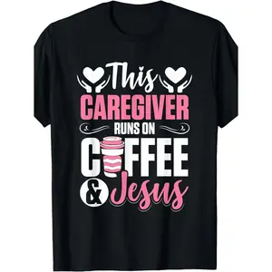 Plus Size Coffee Loving Nurse and Caregiver TShirt with Geometric Pattern Comfortable Short Sleeve Round Neck Top