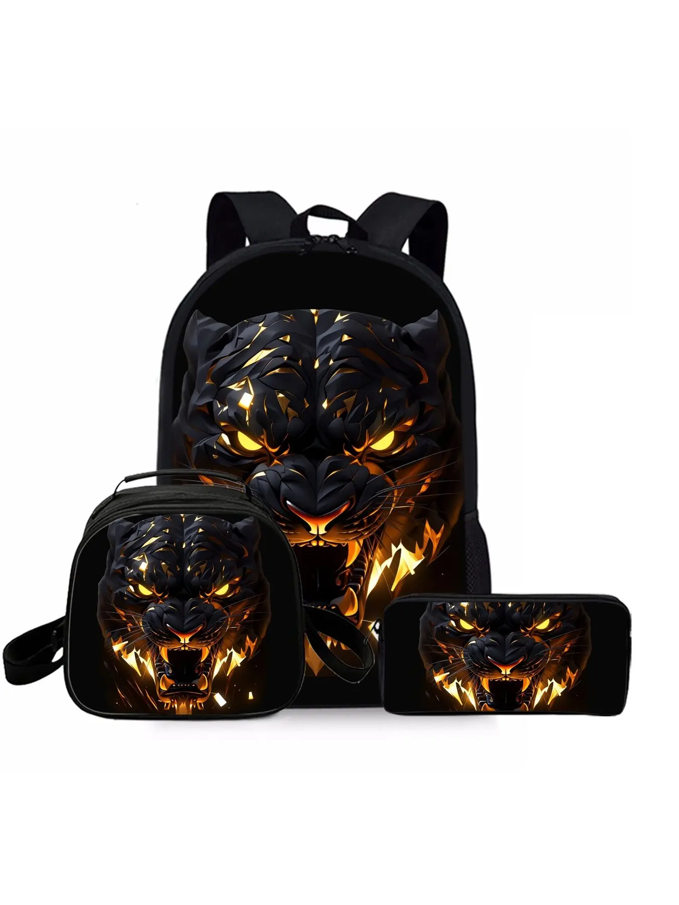 Animal Tiger King Print Backpack Three-piece Set Lunch Bag Pencil Case Backpack