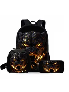 Animal Tiger King Print Backpack Three-piece Set Lunch Bag Pencil Case Backpack