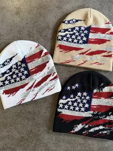 American Trendy Flag Jacquard Knitted Wool Hat for Men and Women 2026 New Outdoor Warm Star Hooded Cold Hat