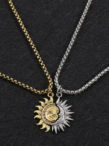 Sun, moon and stars asymmetrical patchwork Punk Style necklace, one set in steel tone and gold tone, couple style. Suitable for daily wear, parties and vacations. A perfect gift.