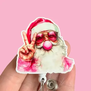 Glitter My Badge Christmas Santa badge reel for nurse and hospital workers. Badge clip Badge pull - Retractable swivel clip with a 360 rotation. Great gift for coworker.