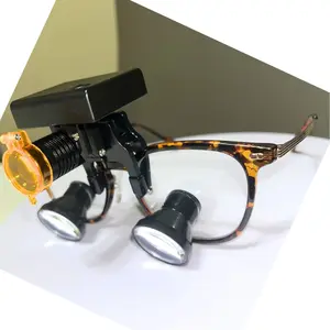 Square Frame Loupes (Brown Marvel) with Wireless headlight. DeeTect Wireless Loupes