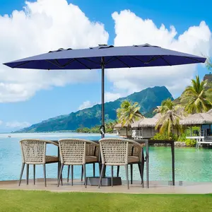 15 FT Outdoor Double-Sided Umbrella with Base, Large Patio Umbrellas Rectangle Market Umbrella for Poolside Lawn Backyard