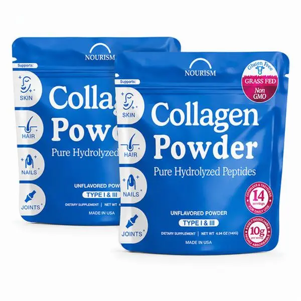 2 Pack Collagen Peptides Powder, Pure, Hydrolyzed, Type I, III Grass Fed, 4.94oz