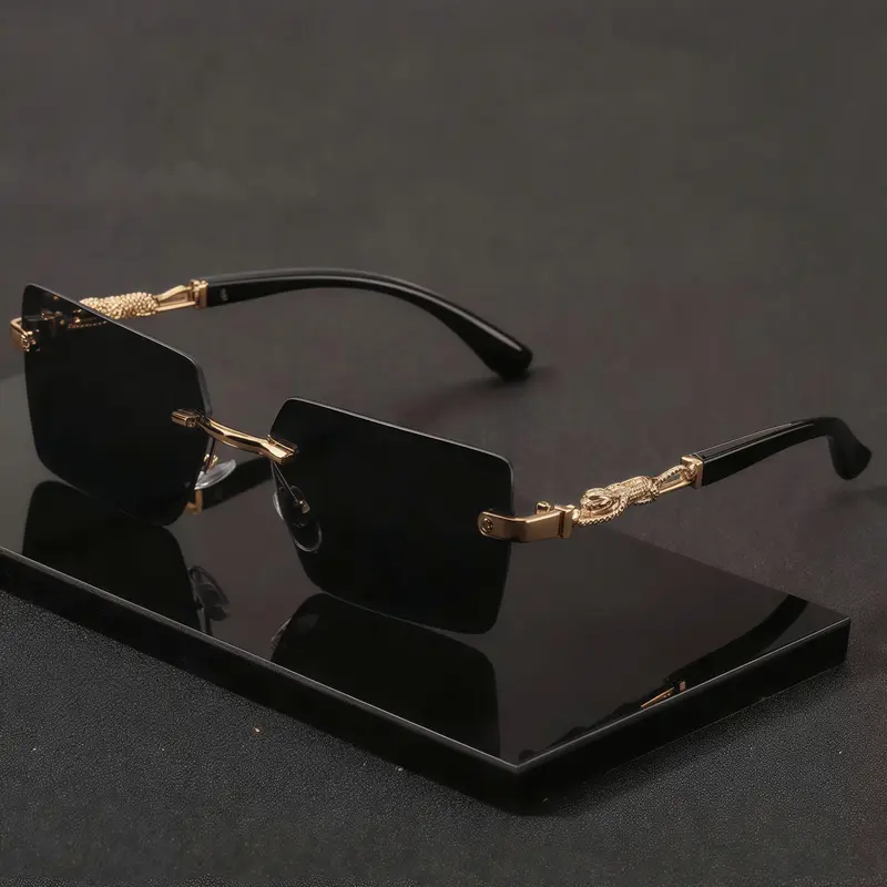 Men's Classic Fashion Frameless Luxury Glasses, Casual Vintage Style, Perfect for Photography, Driving, Travel, Beach, Daily Use, Classic Shades, Casual Stylish Glasses