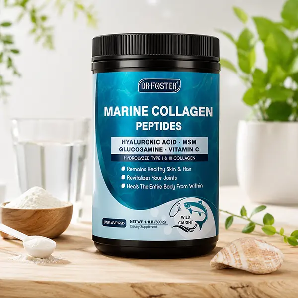 Marine Collagen Peptides Powder with MSM, Glucosamine & Chondroitin, Hydrolyzed Type I & III Marine Collagen with Hyaluronic Acid, Vitamins C & E, Supports Healthy Skin, Hair, Nails & Joints, Wild-Caught Fish, 50 Servings