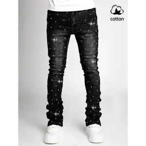 Sparkle Denim Jeans, High-Waisted Straight Fit, Casual Street Style, Perfect for All Seasons, Comfortable Button Fly Closure