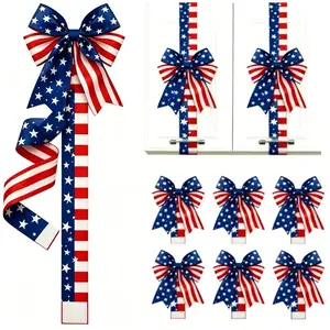 2 PCS Holiday Independence Day and Memorial Day Cabinet Door Tassel Decorative Ribbon, Red, White, Blue Star Large Bow Ribbon for Cabinet Fireplace, Polyester Fiber, Battery-Free, Holiday Home Decoration