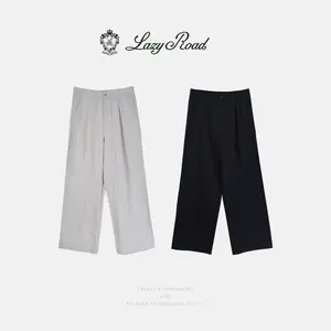 LazyRoad Premium Men's Old Money-Style Casual Pants: Straight-leg pants made from a lyocell and cotton blend with excellent drape（Beige/black）-XS26298