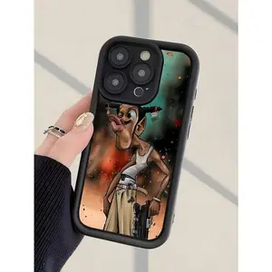 1pc Black Pistol Pout Man Graphic Full Coverage TPU Shockproof Phone Case Compatible With IPhone 16, 15, 14, 13, 12, 11 Pro Max, Series