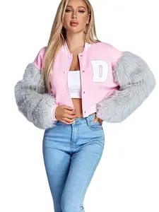 Plush patchwork baseball Jacket cozy outerwear elegant coat