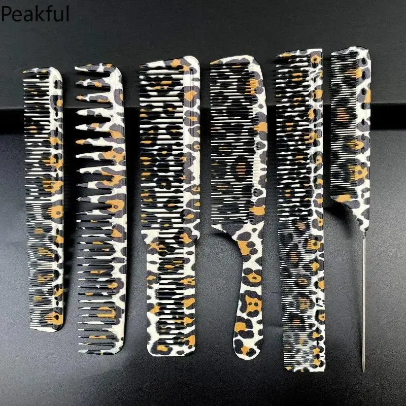 6Pcs Leopard Print Hair Comb Set, Trending Anti-static Hair Styling Tools, Multi-type Professional Hair Care Combs, smooth rounded teeth & sturdy durable material, fit dry and wet hair, ideal for daily home grooming, salon shaping, travel carry