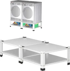 Garvee Heavy Duty Washer and Dryer Pedestals with Storage Shelf, 2 Pack Steel Riser, 800LB Capacity, Global Laundry Organizer Stand, Multi-Functional Tool Storage Rack, Easy to Assemble, White Color