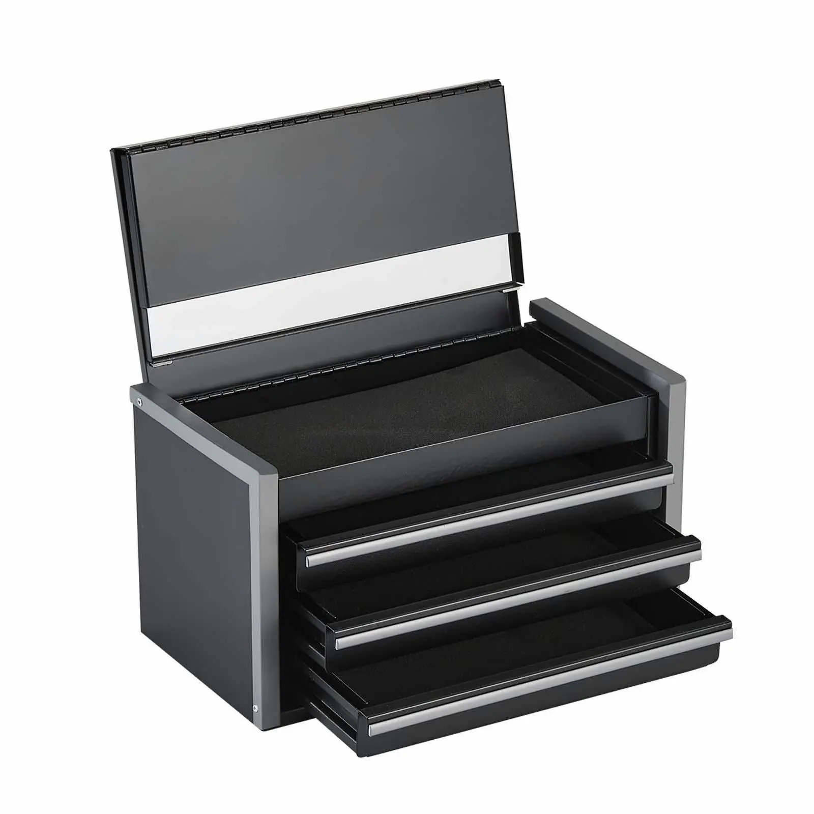 Metal Tool Box 8.6 inch - Portable 3 Drawer Tool Chest - Steel Toolbox with Liners & PP Feet - Heavy Duty Small Tool Organizer - Black 3 Drawers