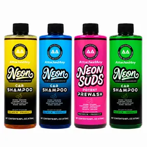 AttachedAny Car Supplies pH Neutral High Foam Shampoo with Wax - 16oz/4L Neon Series, Car Detailing Products for Foam Cannon (Pink, Blue, Green, Yellow), High Gloss Vehicle Cleaner