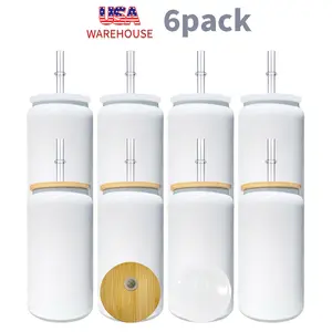 6/12 Pack USA Warehouse 16oz Vacuum Insulated White Blank Sublimation Stainless Steel Can tumbler flask Drinkware Bottled