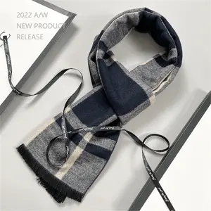 Premium Men's Plaid Wool Scarf - Wholesale Winter Cashmere Scarves, High-end Gifts, Warm and Versatile