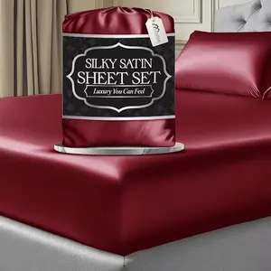 3/4pcs Luxury Silky Bed Set | King Size Satin Sheets, Softer Than Silk, 17" Deep Pocket, Cooling & Wrinkle Free, Moisture Wicking & Breathable for Hair & Skin, Nursery Sheet & Pillowcase Sets, Valentine'S Day Gift